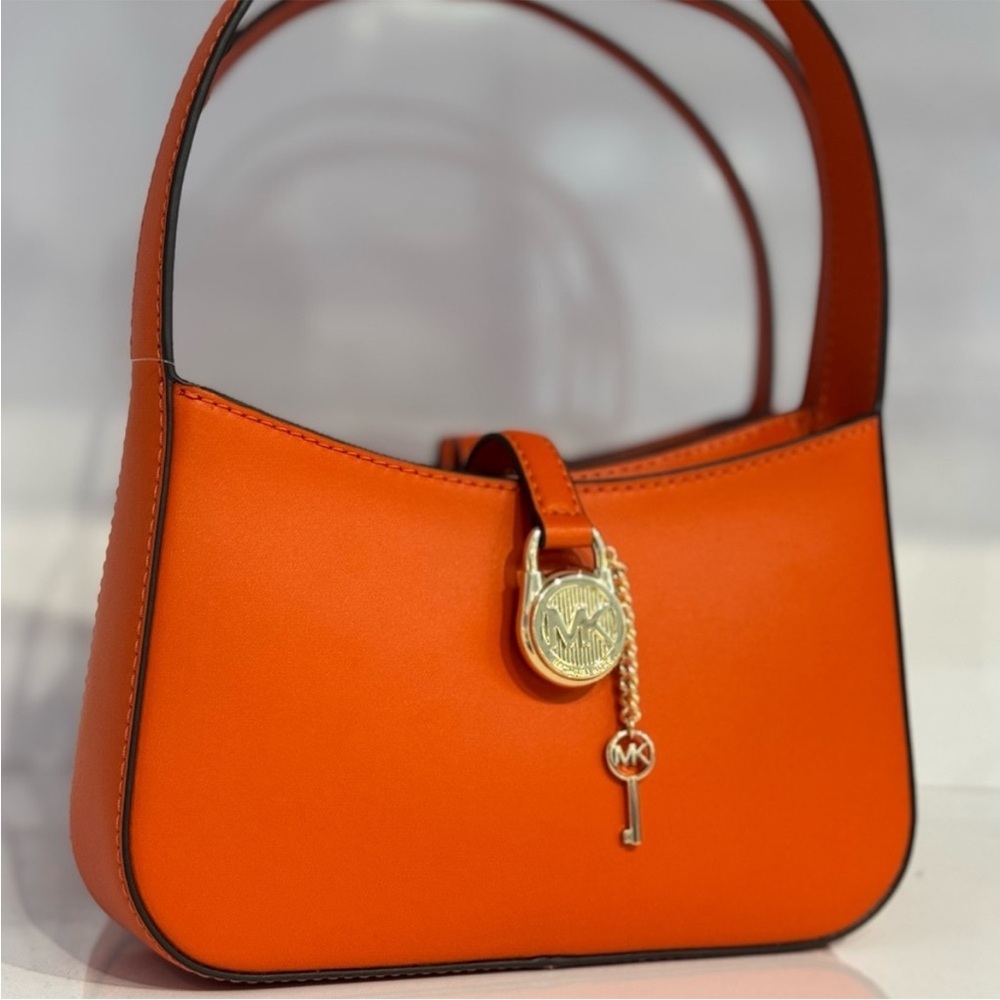 Michael Kors Lyra Small Leather Pochette Bag Red Clay - Picture 5 of 10